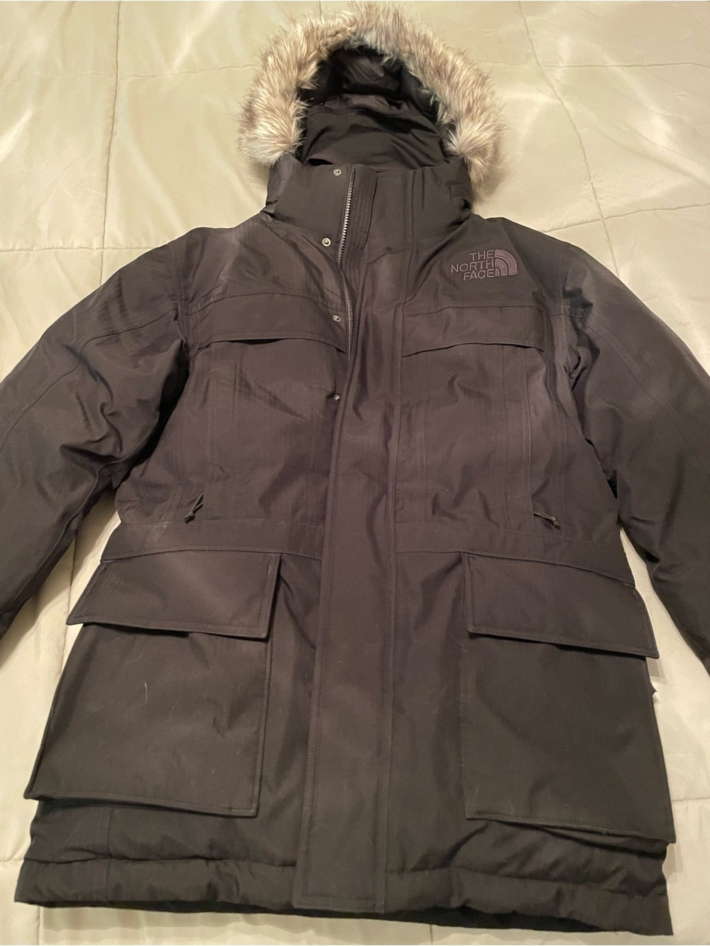 The North Face Men’s Black Puffer Parka with Faux Fur Trim